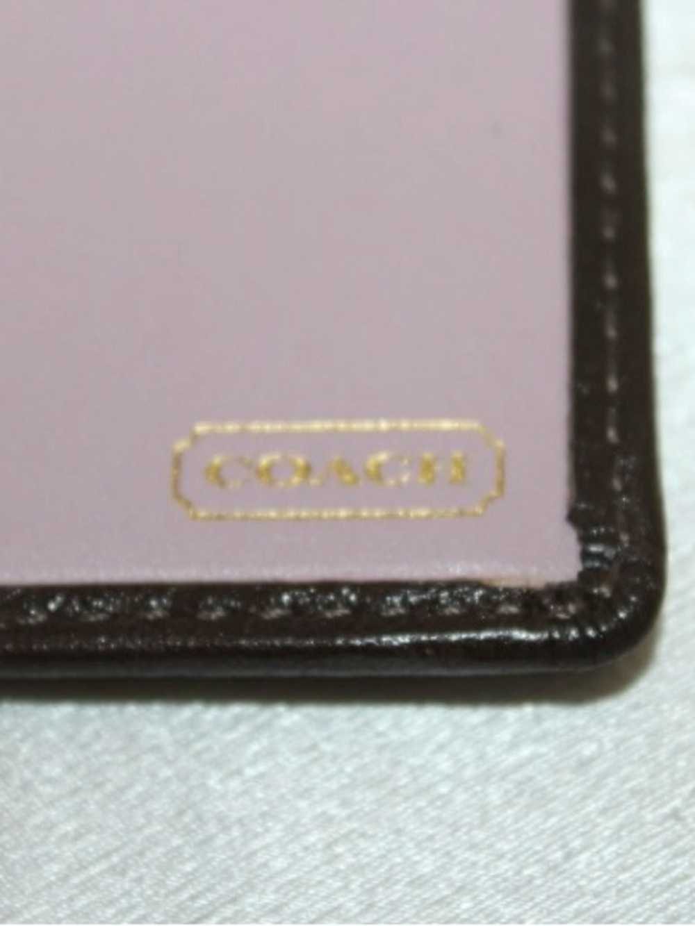 Coach Lilac and Dark Brown Leather Card Sleeve with Gold Foil Logo - Picture 5 of 5